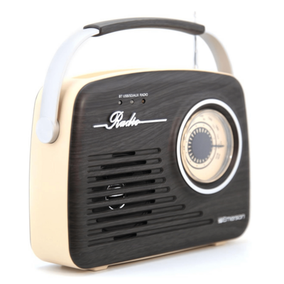 Emerson Portable Retro Radio with Built-In Rechargeable Battery and