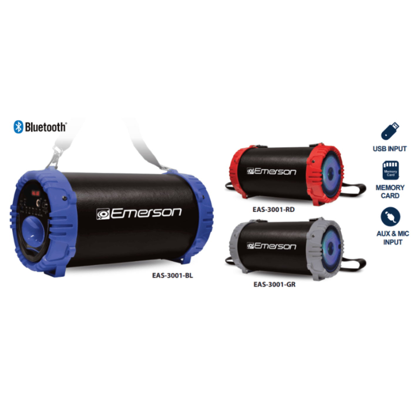 Emerson Portable Bluetooth Speaker with LED Lighting and Carrying