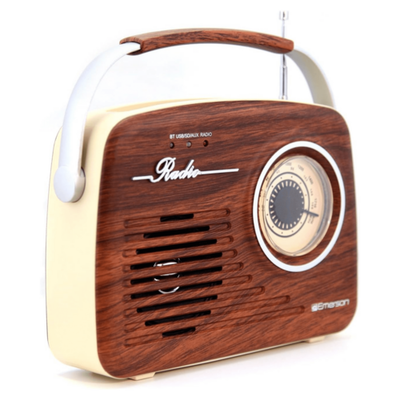 Emerson Portable Retro Radio with Built-In Rechargeable Battery and