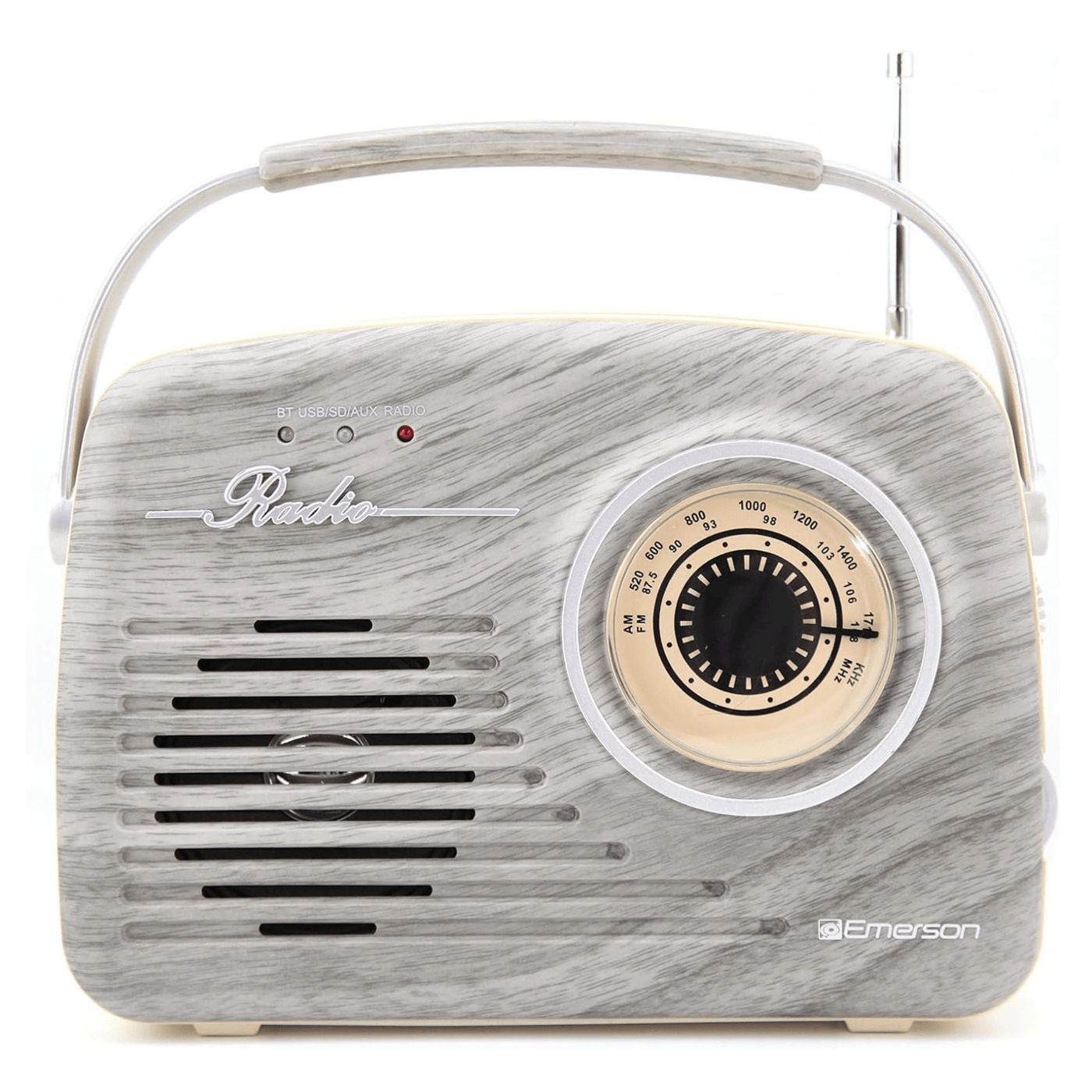 Emerson Portable Retro Radio with Built-In Rechargeable Battery and