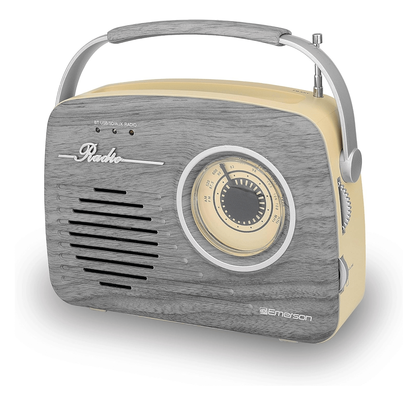 Emerson Portable Retro Radio with Built-In Rechargeable Battery and