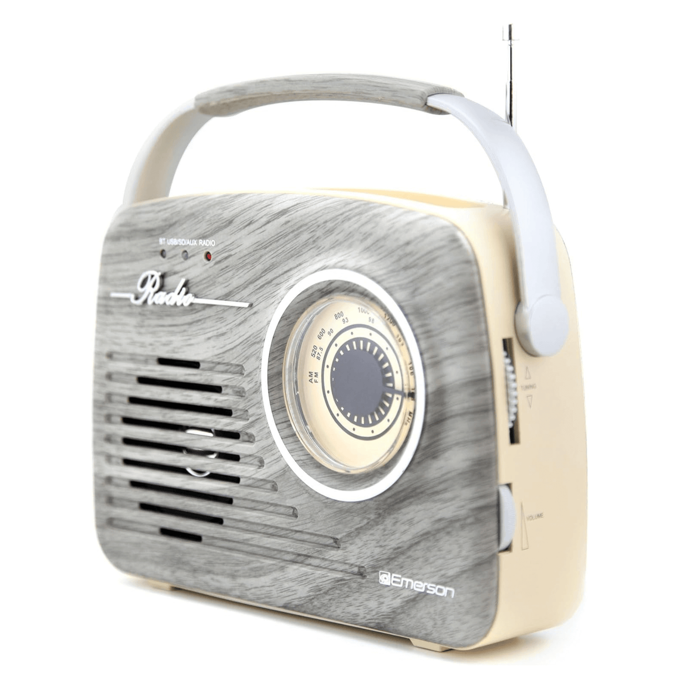 Emerson Portable Retro Radio with Built-In Rechargeable Battery and