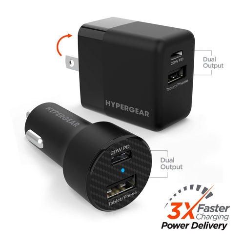 Hypergear Wall & Car Charger Bundle 20W USB-C PD & 12W USB