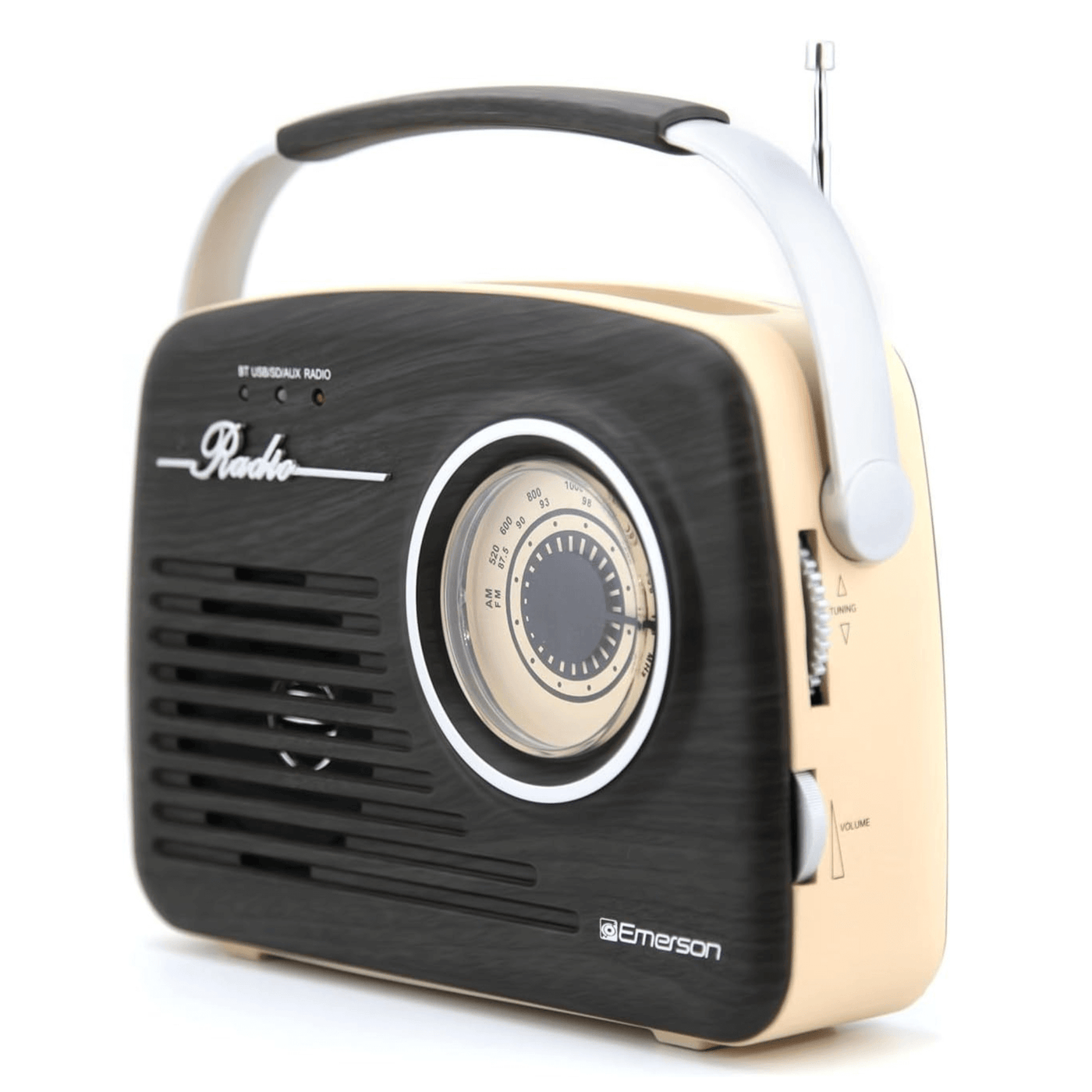 Emerson Portable Retro Radio with Built-In Rechargeable Battery and