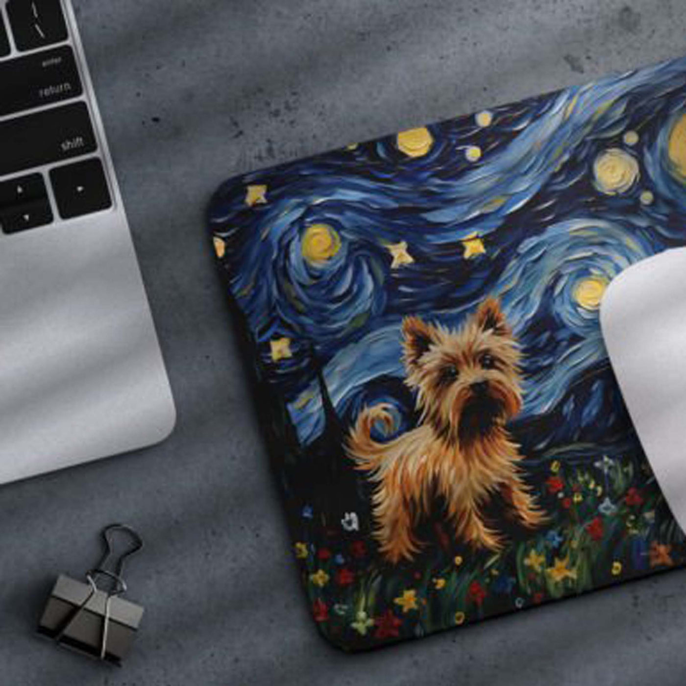 Starry Night Dog Yorkie Yorkshire Non-Slip Computer Mousepad