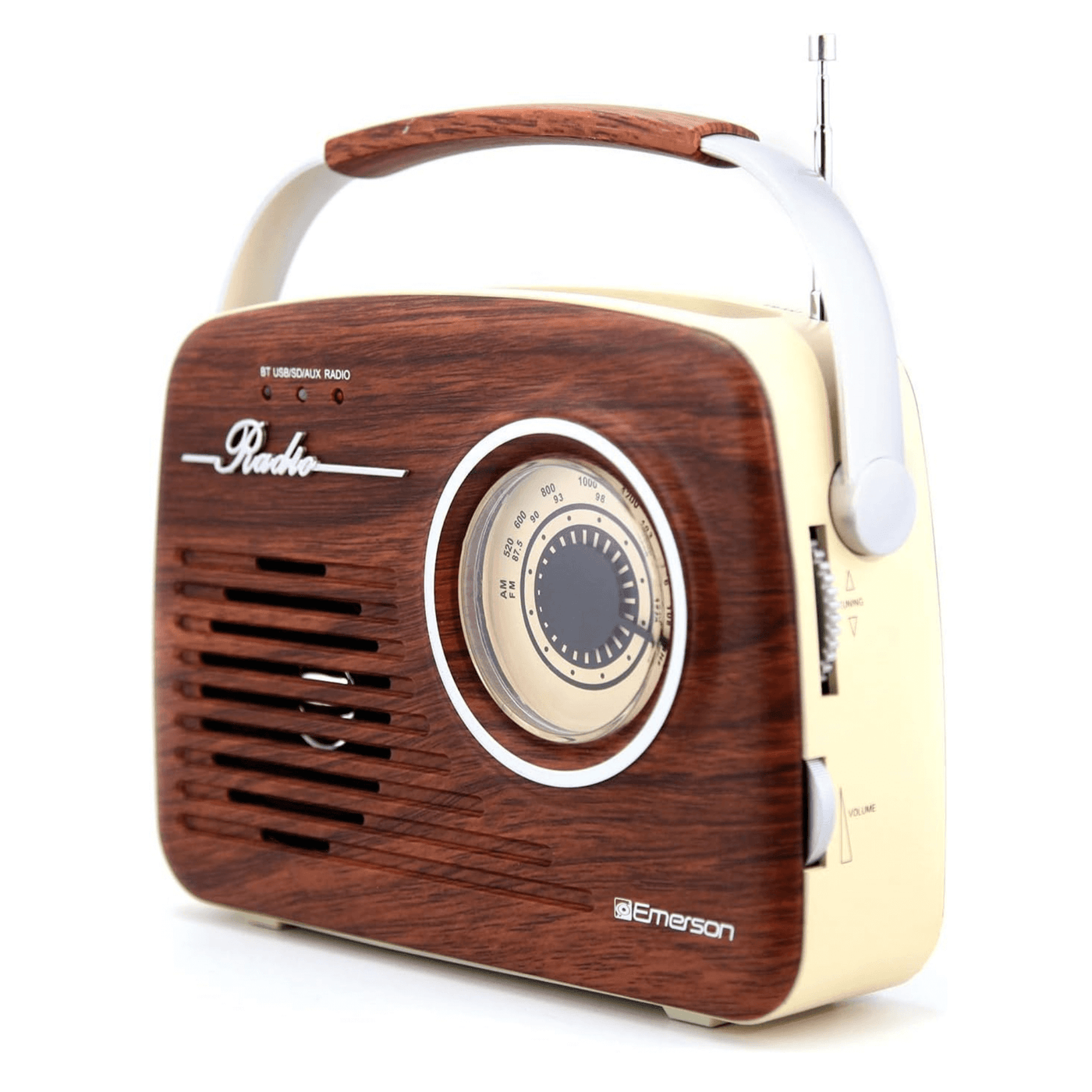 Emerson Portable Retro Radio with Built-In Rechargeable Battery and