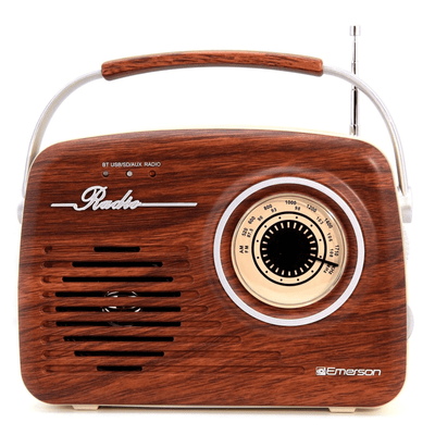 Emerson Portable Retro Radio with Built-In Rechargeable Battery and